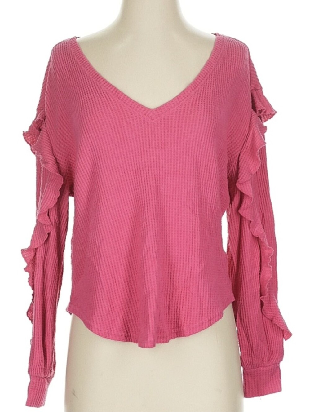 Pilcro Pink V-Neck Long Sleeve Ruffle Sleeve Top